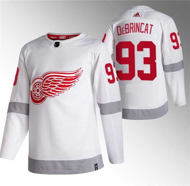 Mens Detroit Red Wings #93 Alex DeBrincat White 2020-21 Reverse Retro Stitched Jersey